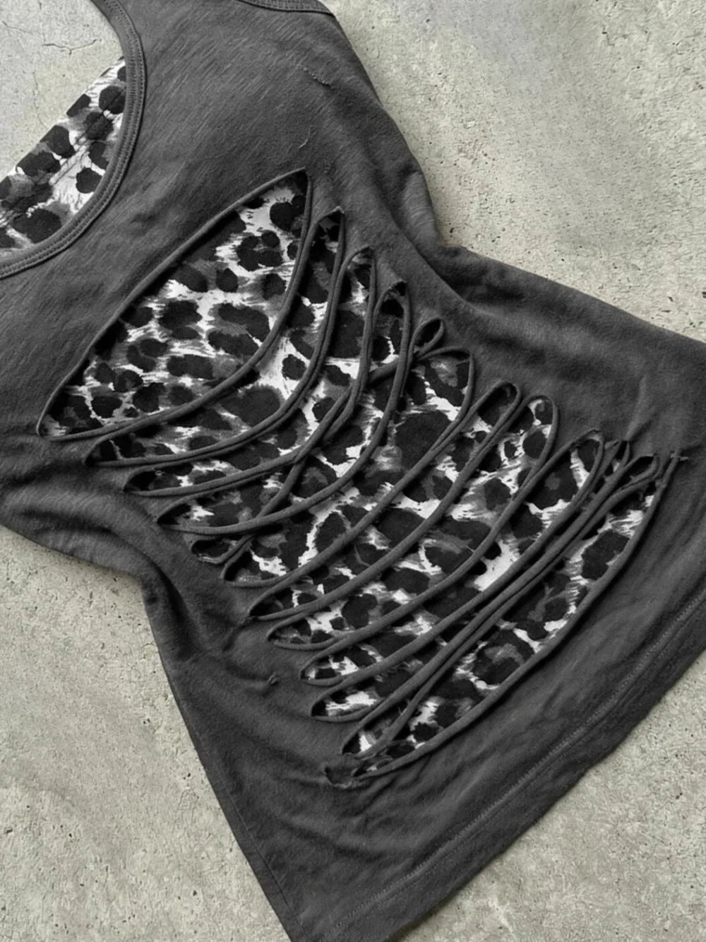 Y2k Aesthetic Hottie Leopard Tank Top Women Fake Two Patchwork Cropped Halter Vest Harajuku Grunge Vintage Slim Fit Camisole