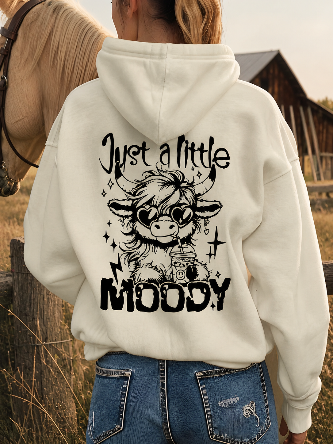 Cozy Cow Print Country Hoodie