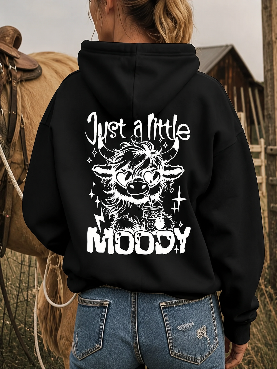 Cozy Cow Print Country Hoodie