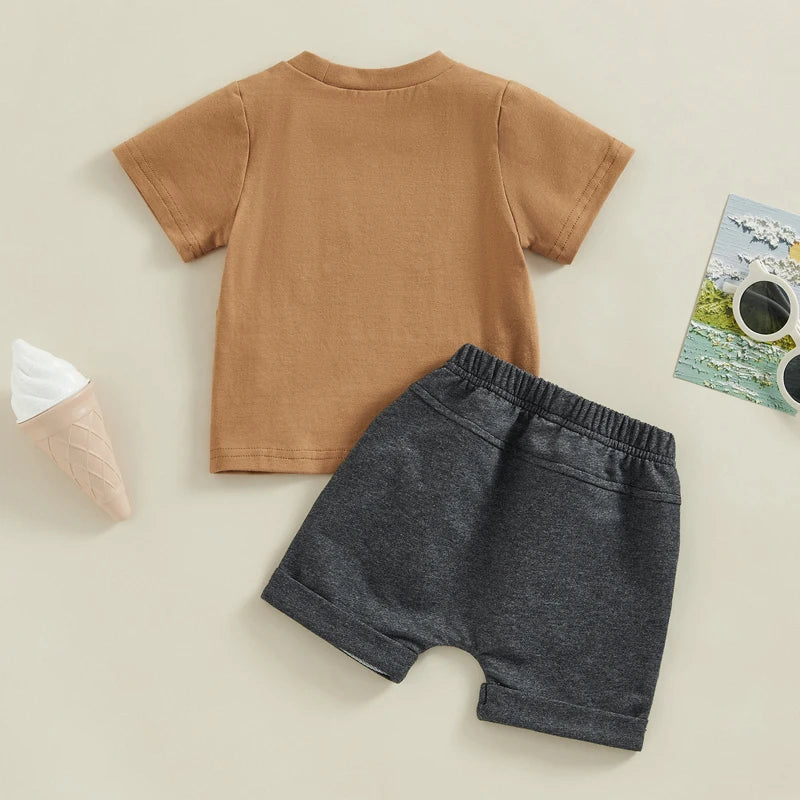 Summer Toddler Baby Boys Shorts Set Short Sleeve Letters Print T-shirt