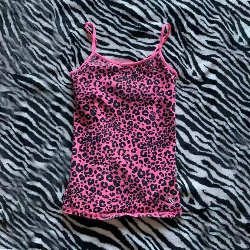 Leopard  rock aesthetic emo girl Y2K crop tops