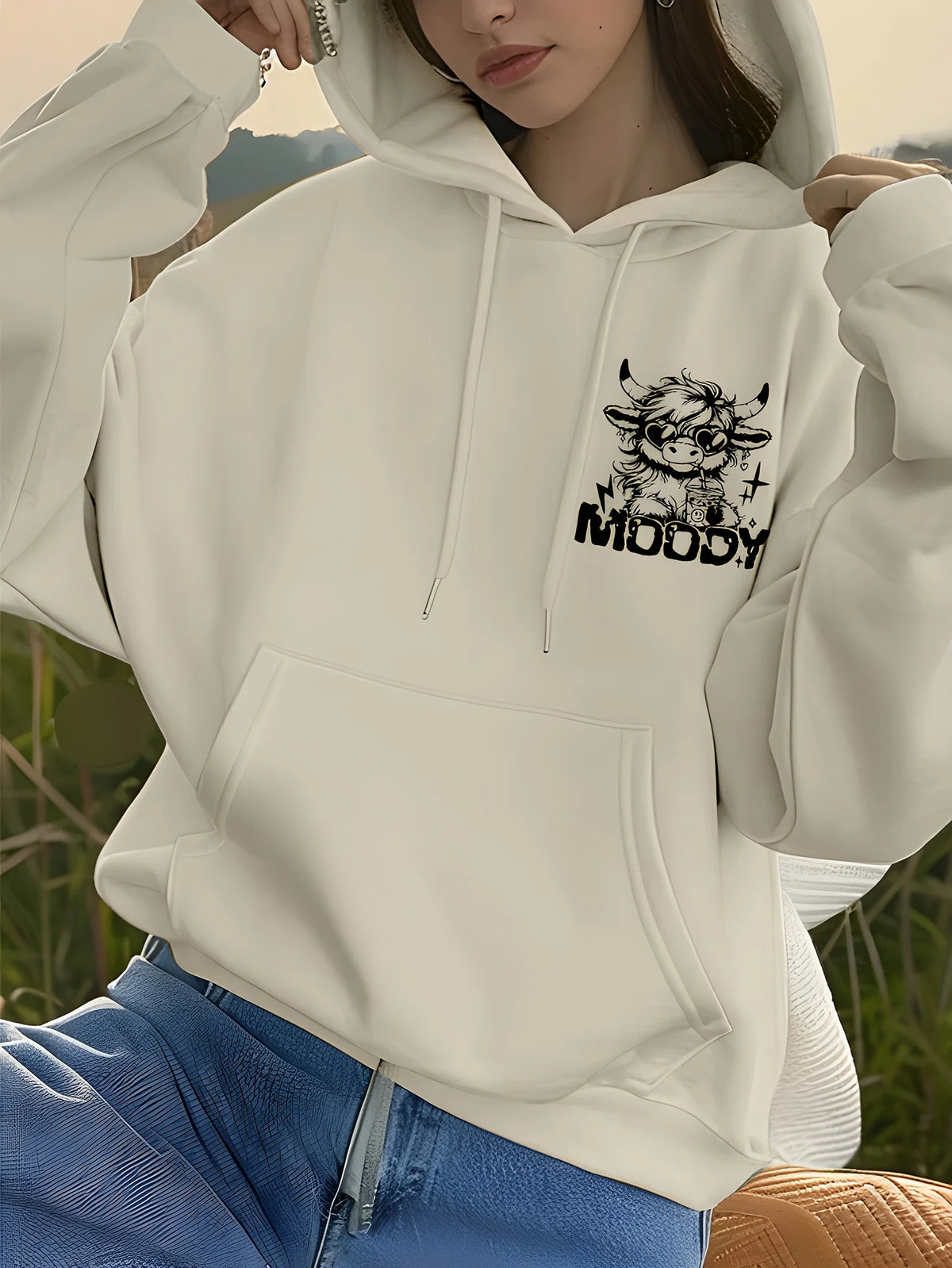 Cozy Cow Print Country Hoodie
