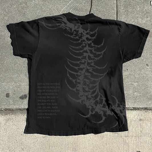 Dark Centipede Skeletal Graphic Cotton Print T-shirt Men Y2K