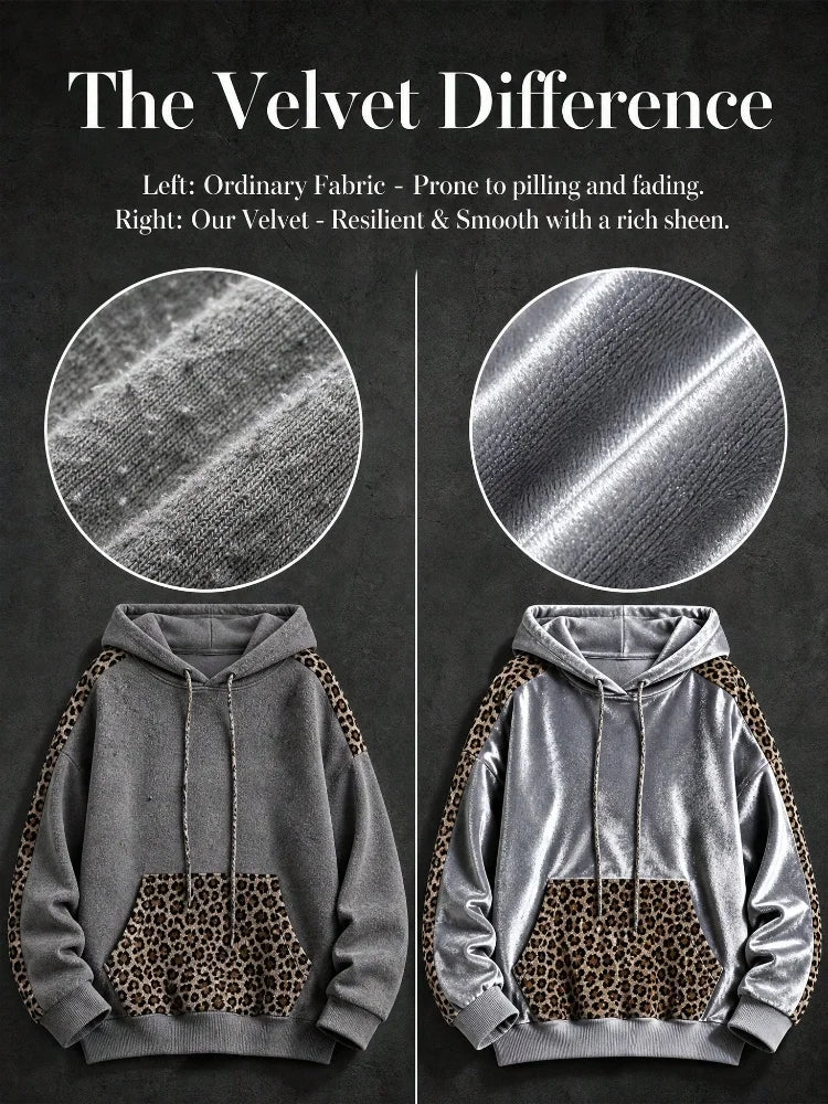 Chic Silver Leopard Print Quilted Hoodie