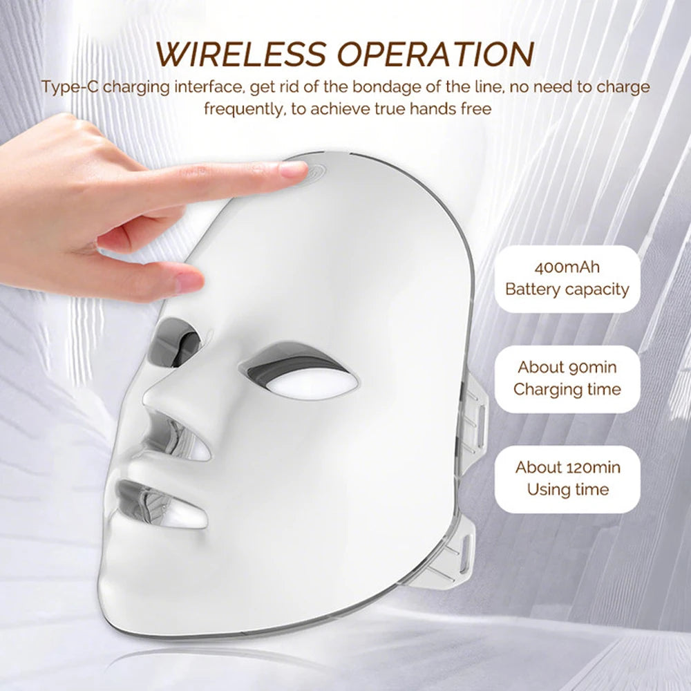 Wireless LED Face Mask 7 Colors Rechargeable Portable Facial Mask Skin Rejuvenation Skin Care Beauty Device